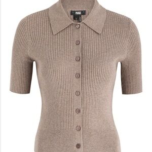 PAIGE Taupe Ribbed Knit Top with Buttons